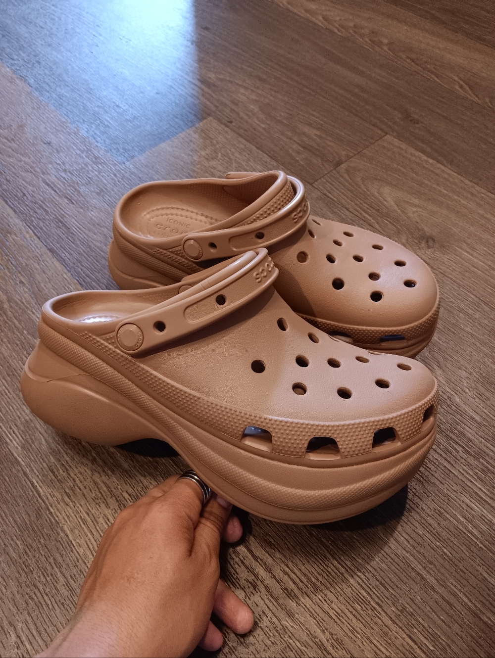 CROCS Women's Platform Clogs in Tan